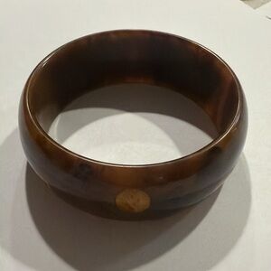 Bakelite Tortoiseshell Root Beer Bangle w/ Butterscotch Dot Injection VINTAGE